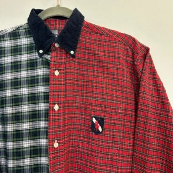 Vintage Polo Ralph Lauren 1980s Split Plaid Flannel Shirt Large